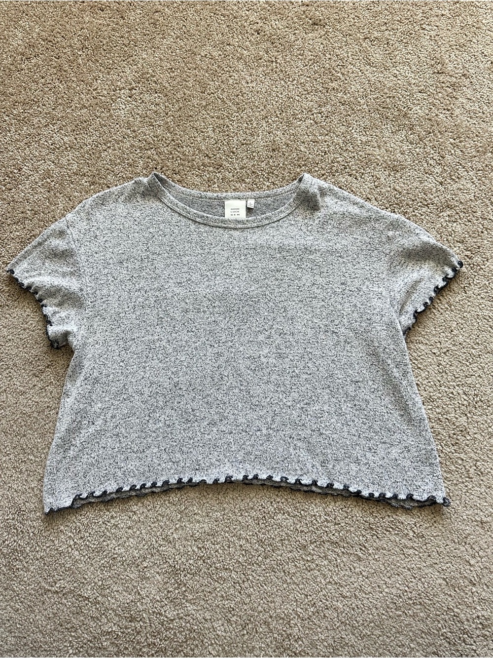 Good Luck Gem Gray Short Sleeve Lettuce Hem Tee